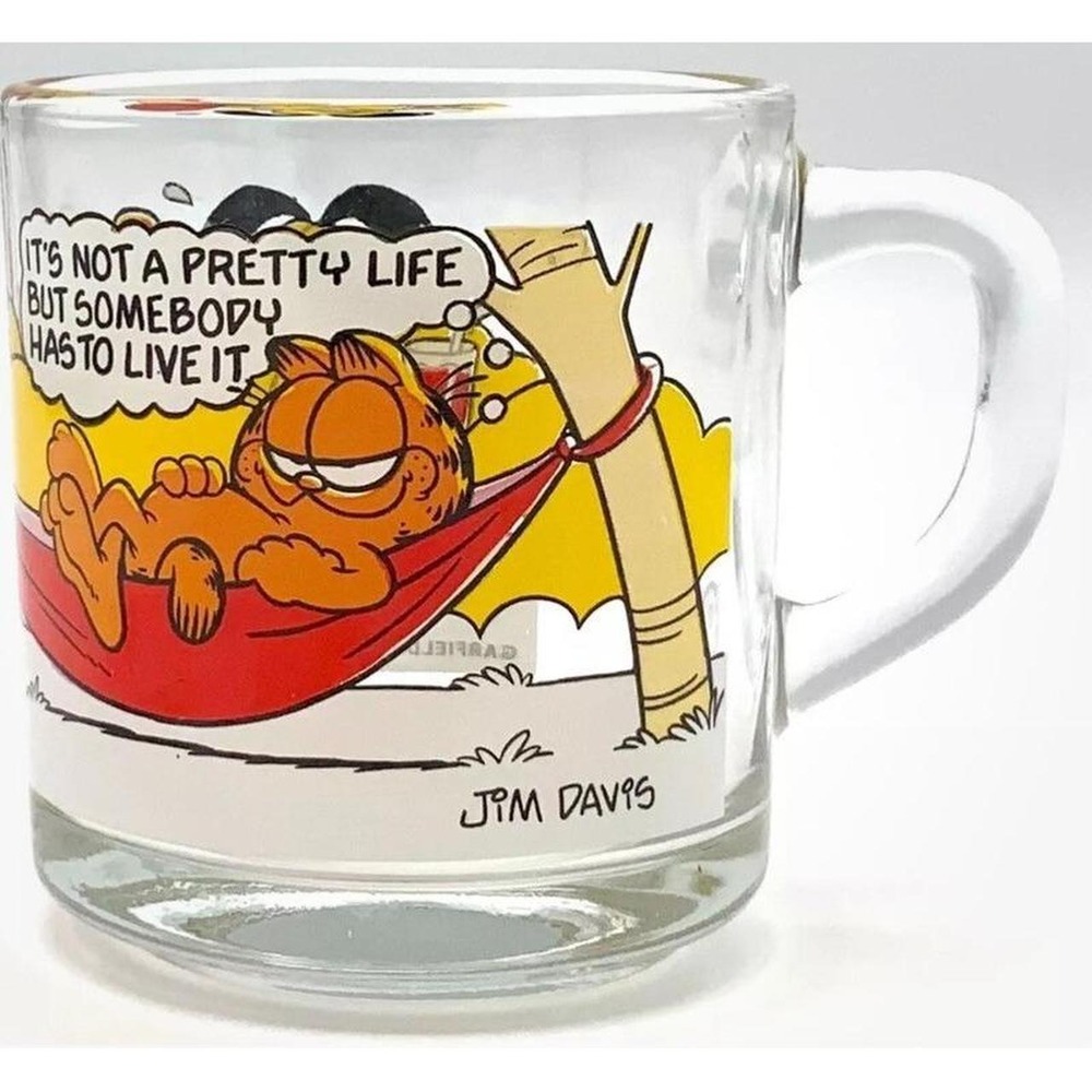 McDonald's Garfield Odie Glass Coffee Mug 1978 It's Not A Pretty Life Jim Davis
